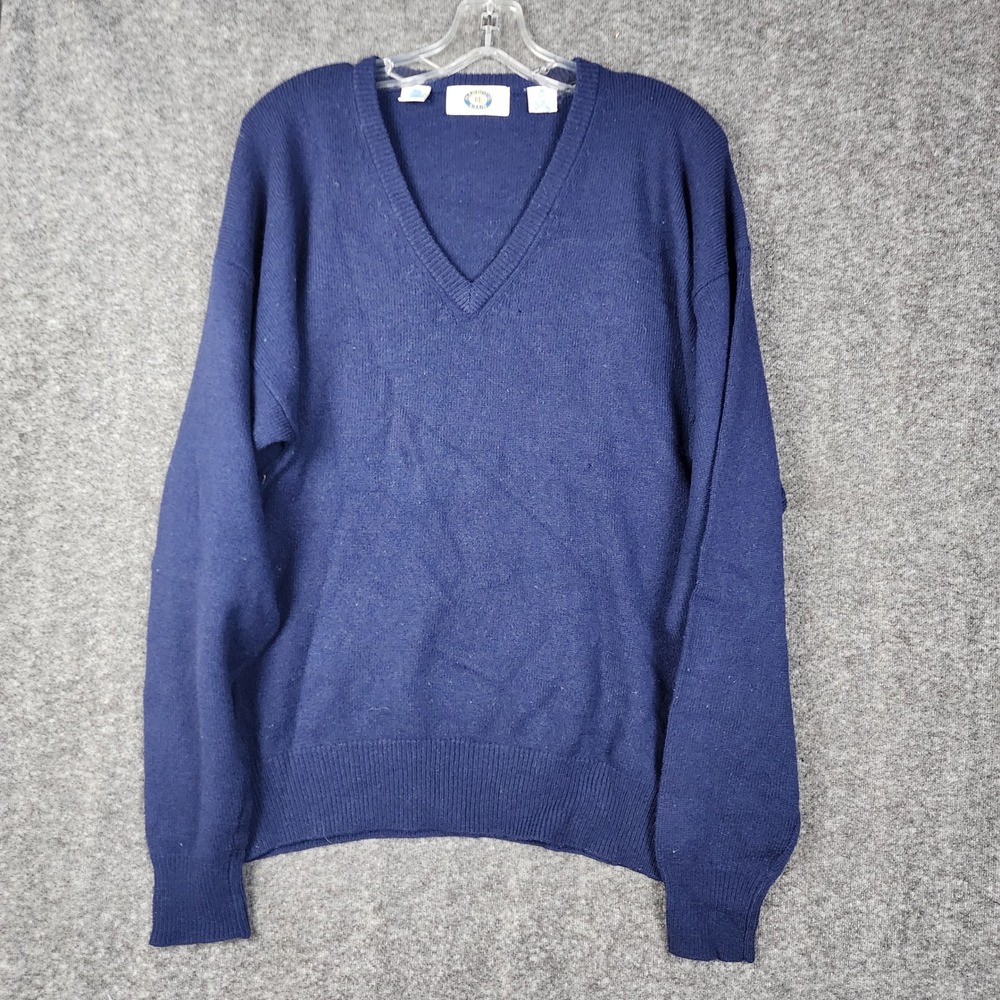 Harbour Club V-Neck Sweater Mens XL Navy Blue 100% Lambswool Knit Pullover